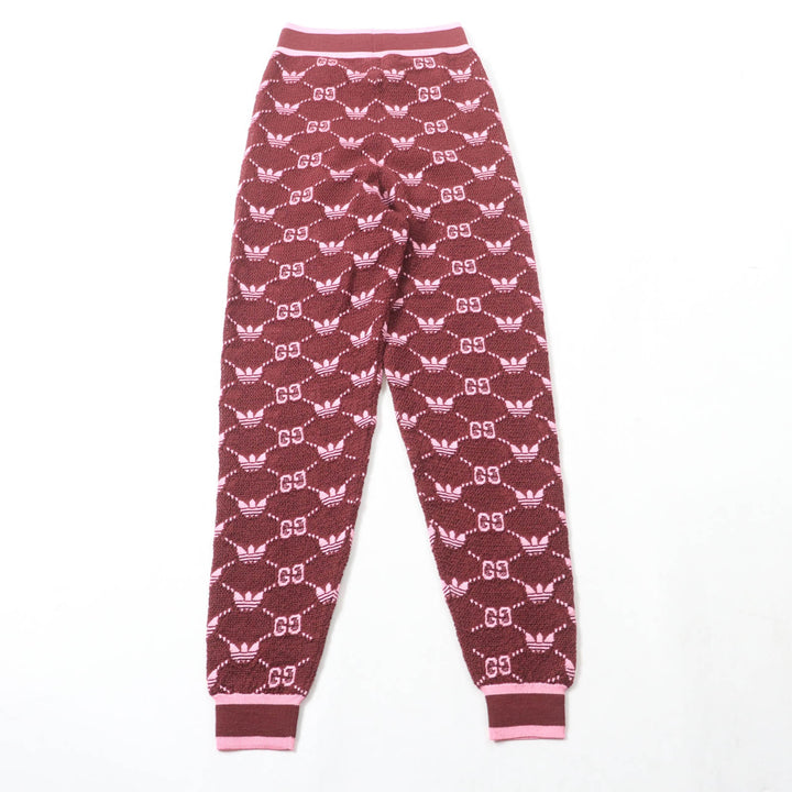 極美品★GUCCI×adidas グッチ×アディダス 693830 GG トレフォイル ウールジャガードジョガーパンツ ボルドー ピンク S 伊製 正規品