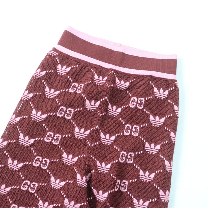 極美品★GUCCI×adidas グッチ×アディダス 693830 GG トレフォイル ウールジャガードジョガーパンツ ボルドー ピンク S 伊製 正規品