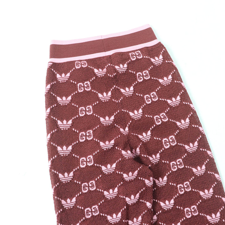 極美品★GUCCI×adidas グッチ×アディダス 693830 GG トレフォイル ウールジャガードジョガーパンツ ボルドー ピンク S 伊製 正規品