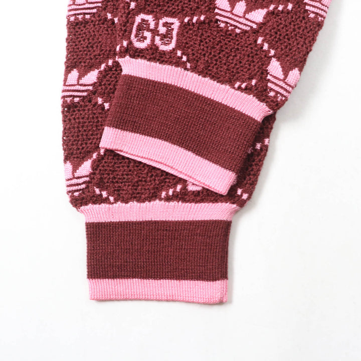 極美品★GUCCI×adidas グッチ×アディダス 693830 GG トレフォイル ウールジャガードジョガーパンツ ボルドー ピンク S 伊製 正規品