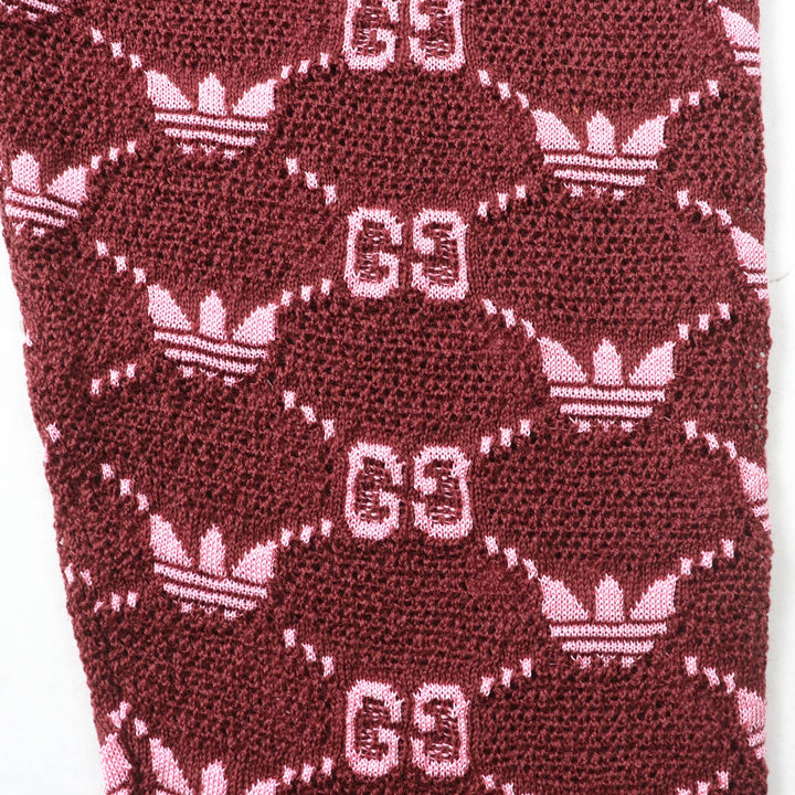 極美品★GUCCI×adidas グッチ×アディダス 693830 GG トレフォイル ウールジャガードジョガーパンツ ボルドー ピンク S 伊製 正規品
