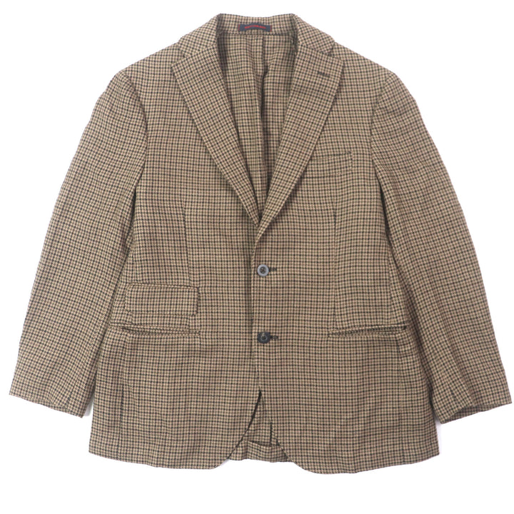 極美品▼THE GIGI ザ・ジジ ウール100% 千鳥格子柄 アンコン シングルジャケット テーラードジャケット ブラウン系 48 イタリア製 メンズ