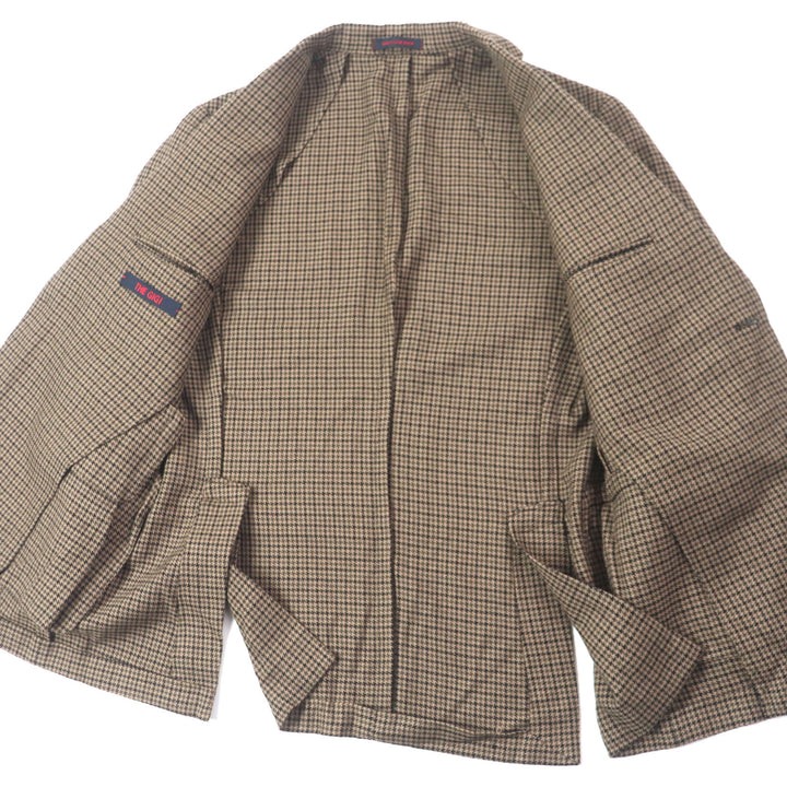 極美品▼THE GIGI ザ・ジジ ウール100% 千鳥格子柄 アンコン シングルジャケット テーラードジャケット ブラウン系 48 イタリア製 メンズ