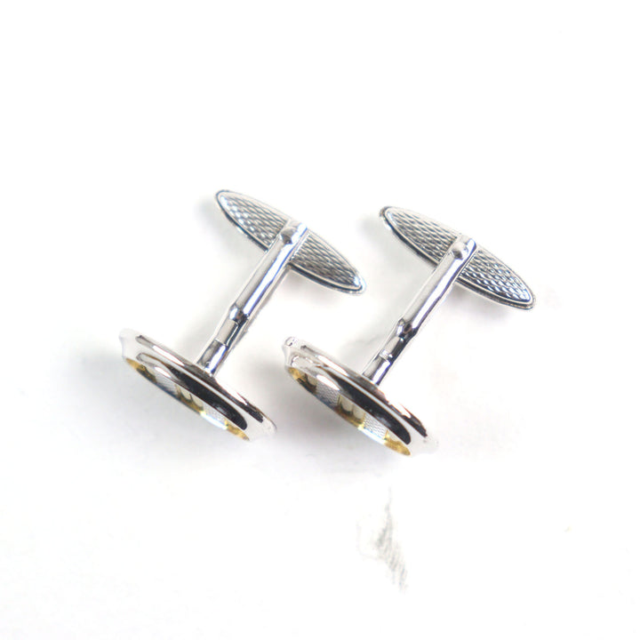 極美品○Dunhill ダンヒル オーバルシェイプ テクスチャー加工 ストライプ カフスボタン カフリンクス SV925 シルバー系 総重量11.20g