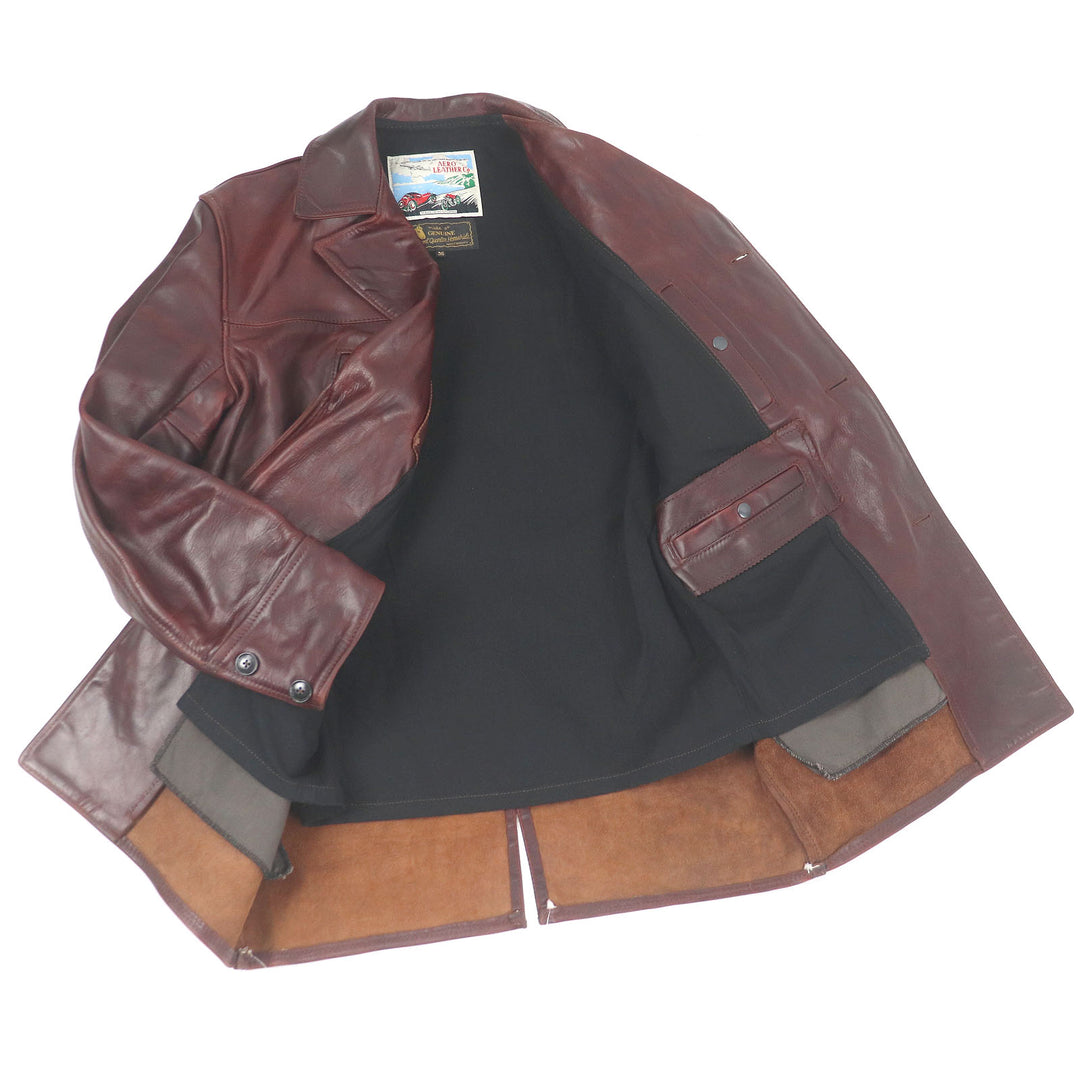 美品□AERO LEATHER エアロレザー バーンストーマー ホースハイド レザーピーコート 希少 ボルドー 36 英国製 スコットランド製 メンズ