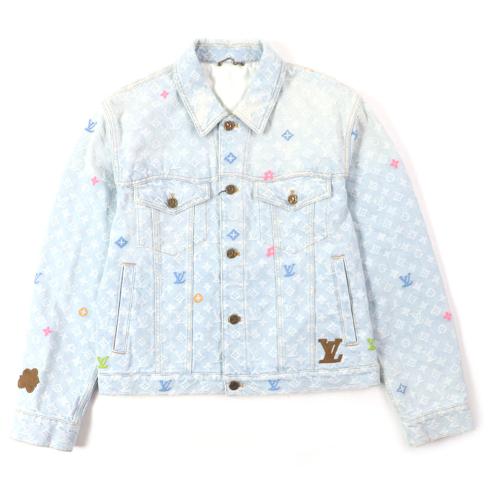 未使用品▼ルイヴィトン タイラー ザ クリエイター 24AW モノグラムデニム レザーパッチ付き デニムジャケット 48 ハンガー付き 正規品
