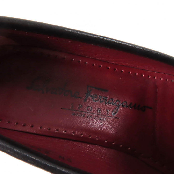 美品★Salvatore Ferragamo SPORT サルヴァトーレ フェラガモ スポーツ ダブルガンチーニ スクエアトゥ レザー ローファー ブラック 5.5