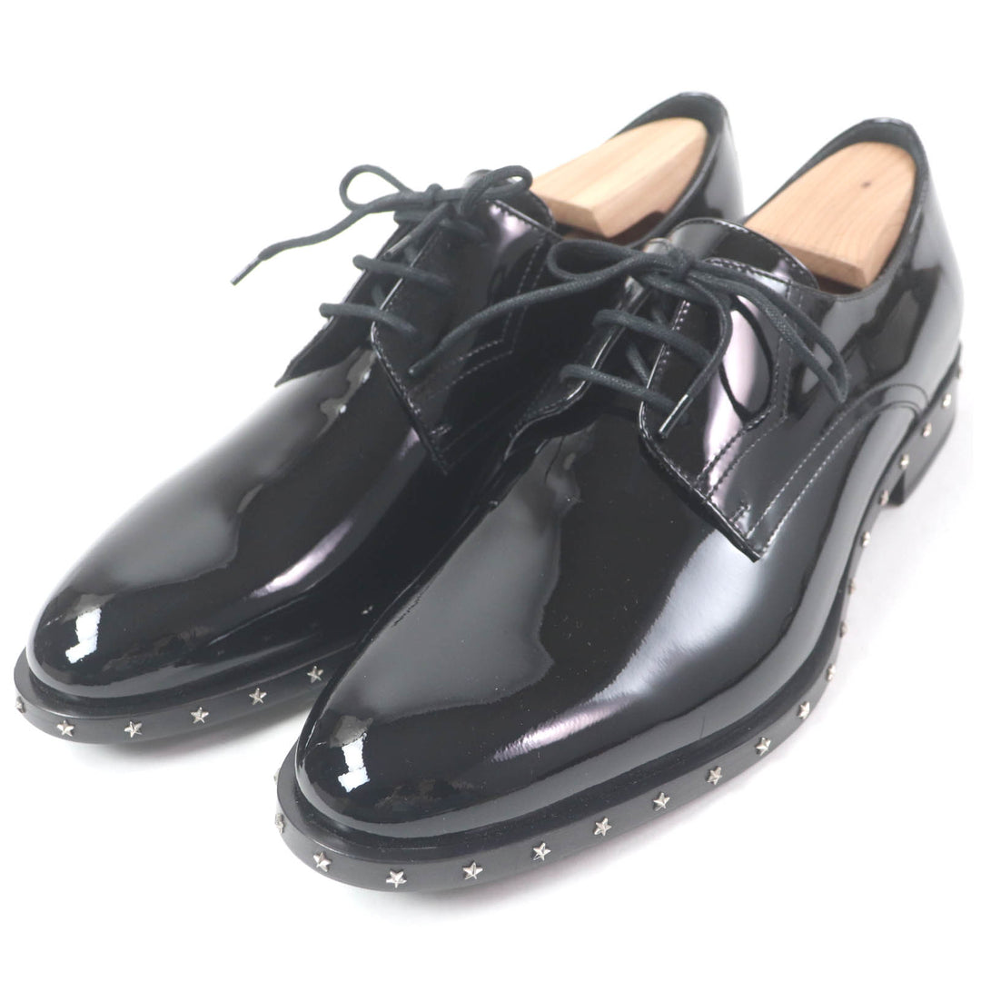 未使用品□JIMMY CHOO ジミーチュウ スタースタッズ レースアップ パテントレザー ドレスシューズ ブラック 40.5 保存袋付き イタリア製