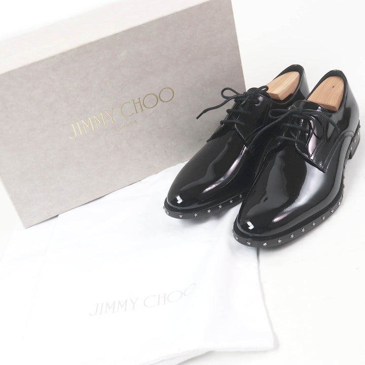 未使用品□JIMMY CHOO ジミーチュウ スタースタッズ レースアップ パテントレザー ドレスシューズ ブラック 40.5 保存袋付き イタリア製