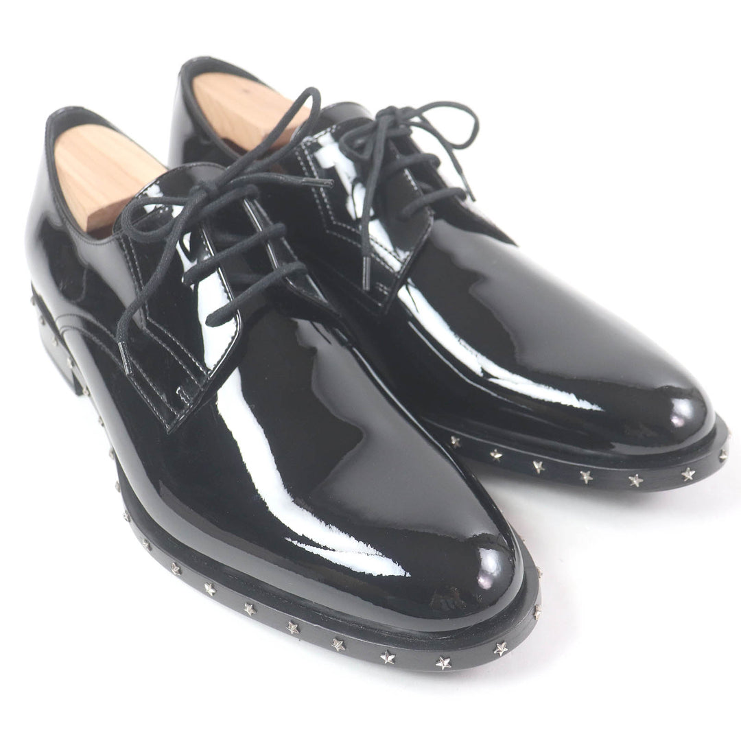未使用品□JIMMY CHOO ジミーチュウ スタースタッズ レースアップ パテントレザー ドレスシューズ ブラック 40.5 保存袋付き イタリア製
