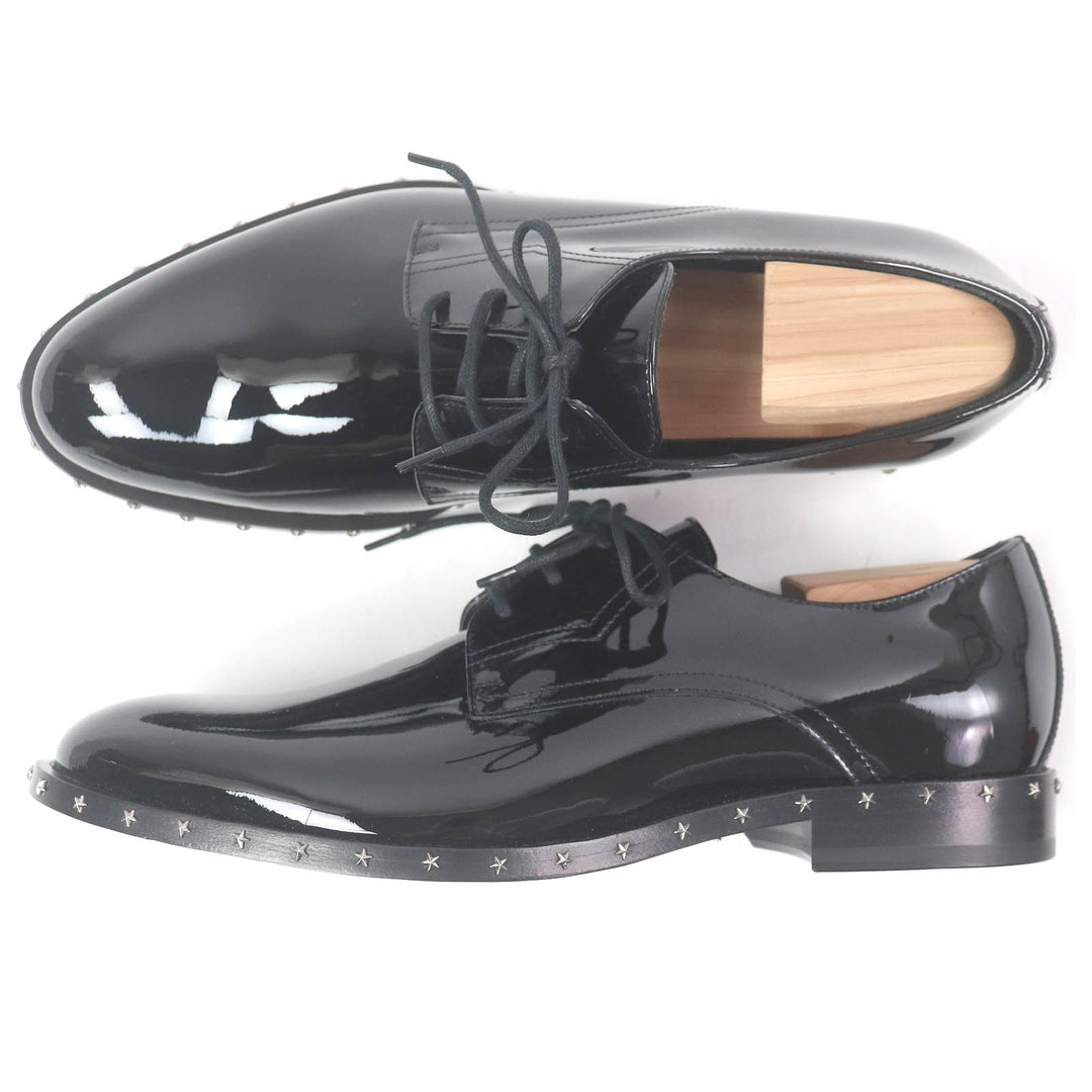 未使用品□JIMMY CHOO ジミーチュウ スタースタッズ レースアップ パテントレザー ドレスシューズ ブラック 40.5 保存袋付き イタリア製