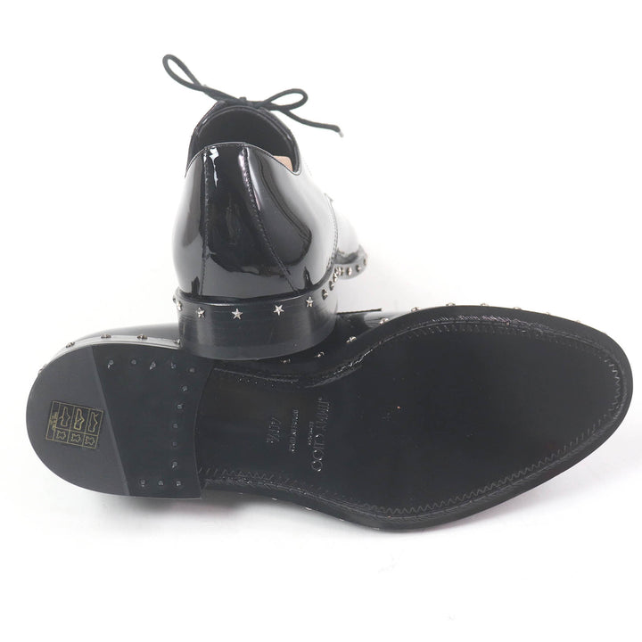 未使用品□JIMMY CHOO ジミーチュウ スタースタッズ レースアップ パテントレザー ドレスシューズ ブラック 40.5 保存袋付き イタリア製