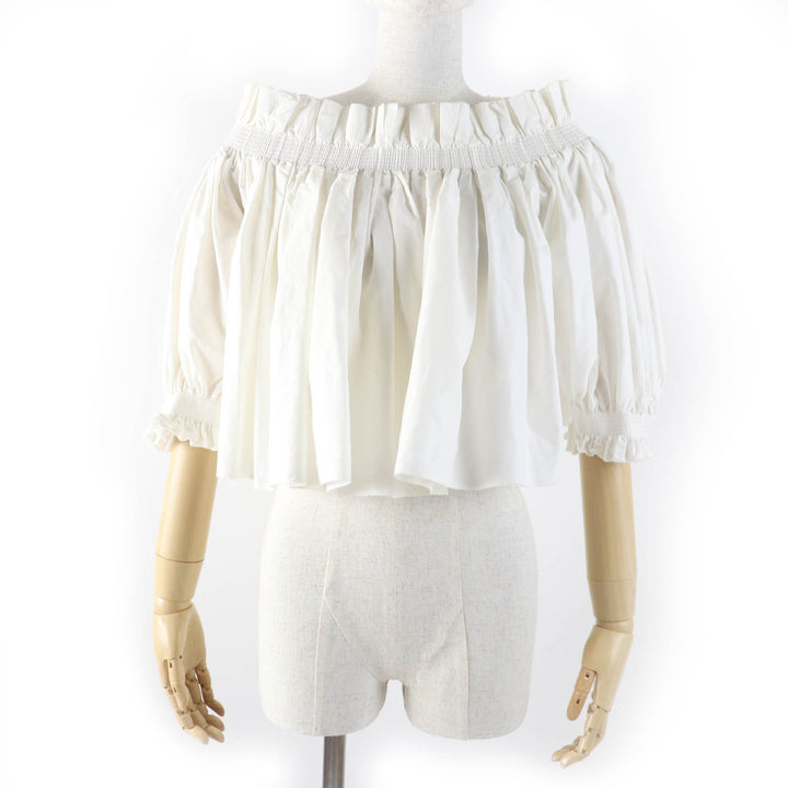 極美品☆Christian Dior クリスチャンディオール 311B10A3124 シルク混 オフショルダー スモックトップ トップス アイボリー 40 正規品