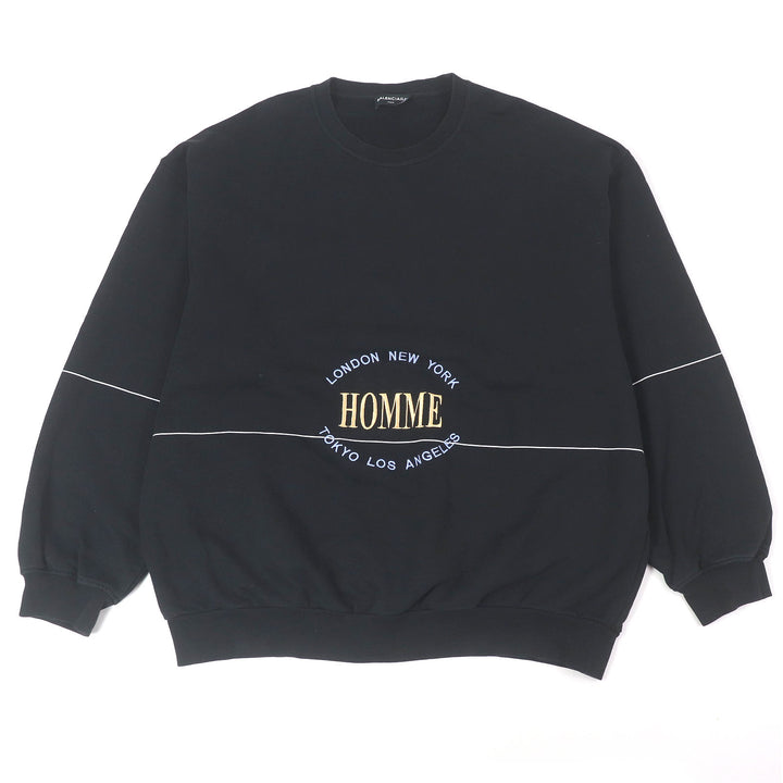 美品□BALENCIAGA バレンシアガ 17AW 485994 コットン100％ HOMME刺繍 オーバーサイズ トレーナー スウェットシャツ ブラック XL 正規品
