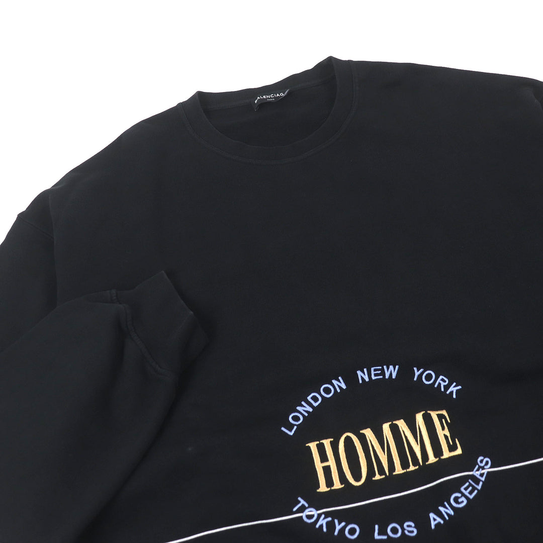 美品□BALENCIAGA バレンシアガ 17AW 485994 コットン100％ HOMME刺繍 オーバーサイズ トレーナー スウェットシャツ ブラック XL 正規品