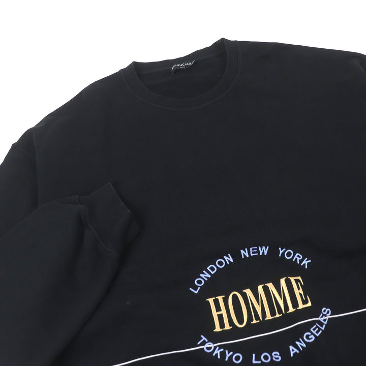 美品□BALENCIAGA バレンシアガ 17AW 485994 コットン100％ HOMME刺繍 オーバーサイズ トレーナー スウェットシャツ ブラック XL 正規品