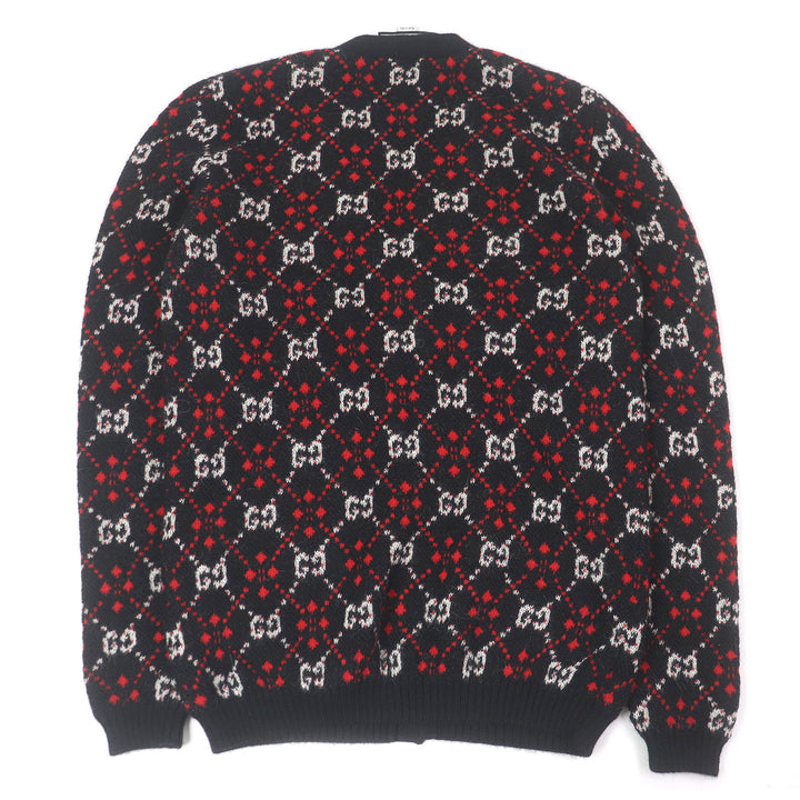 極美品□GUCCI グッチ 543497 アルパカ混 GGダイヤモンド アーガイル ニットカーディガン セーター ブラック S イタリア製 正規品 メンズ