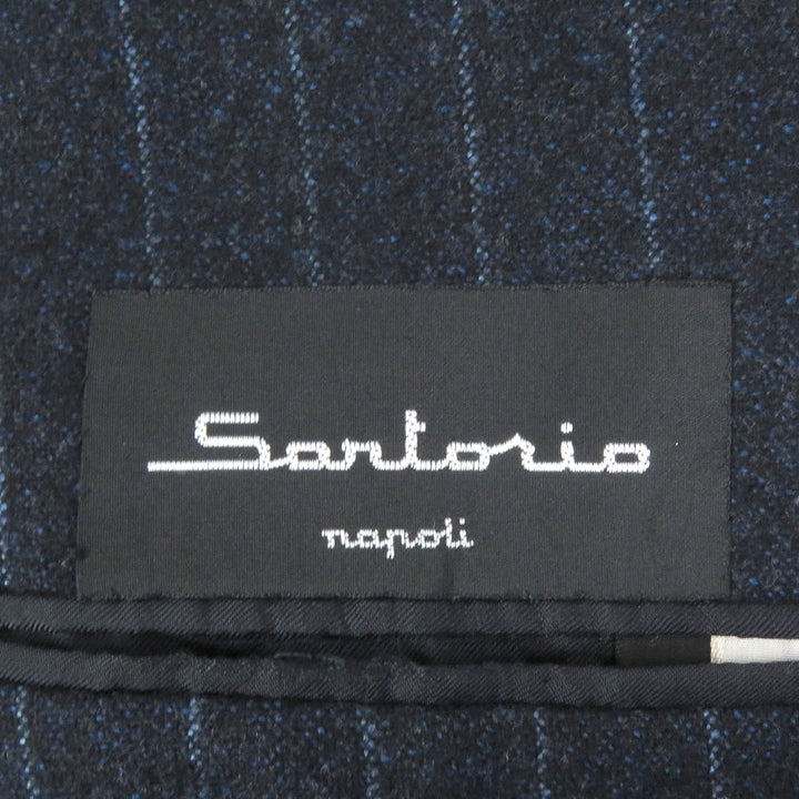 極美品□Sartorio サルトリオ ウール100％ ストライプ シングル アンコンジャケット テーラードジャケット ネイビー 48 イタリア製