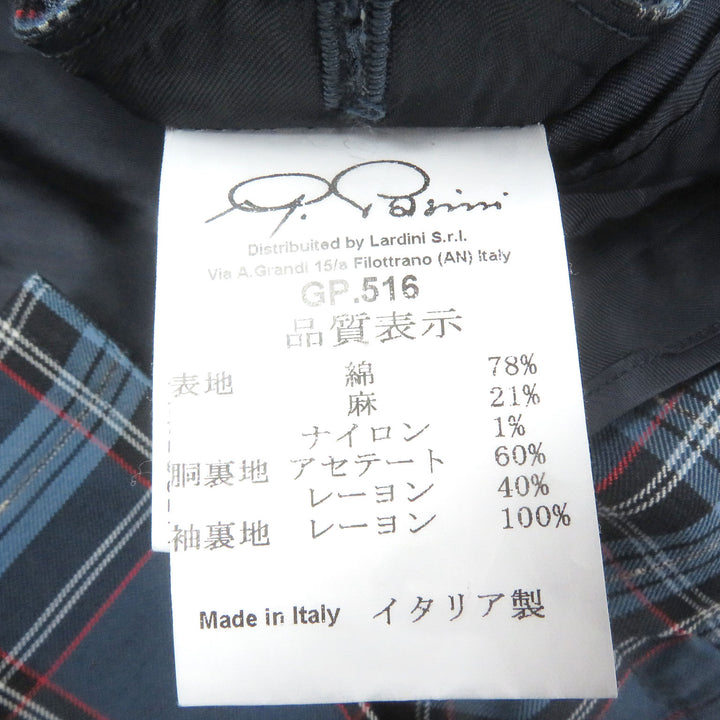 美品□Gabriele Pasini ガブリエレパジーニ リネン混 タータンチェック シングル ブレザー アンコンジャケット ブルー 44 伊製 正規品