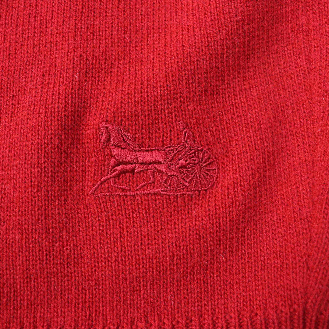 美品★CELINE セリーヌ 2A65P152I カシミヤ100％ サルキー刺繡 クルーネック 半袖 ニット セーター レッド XS 伊製 正規品 レディース