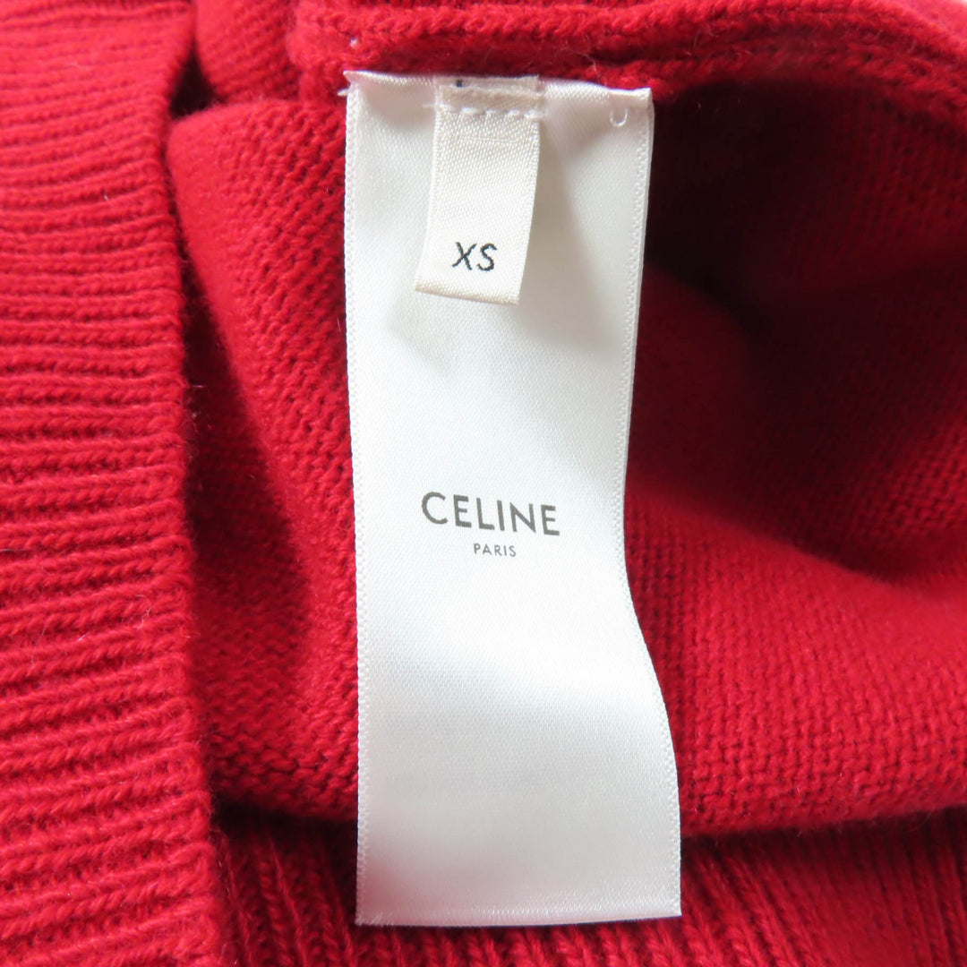 美品★CELINE セリーヌ 2A65P152I カシミヤ100％ サルキー刺繡 クルーネック 半袖 ニット セーター レッド XS 伊製 正規品 レディース