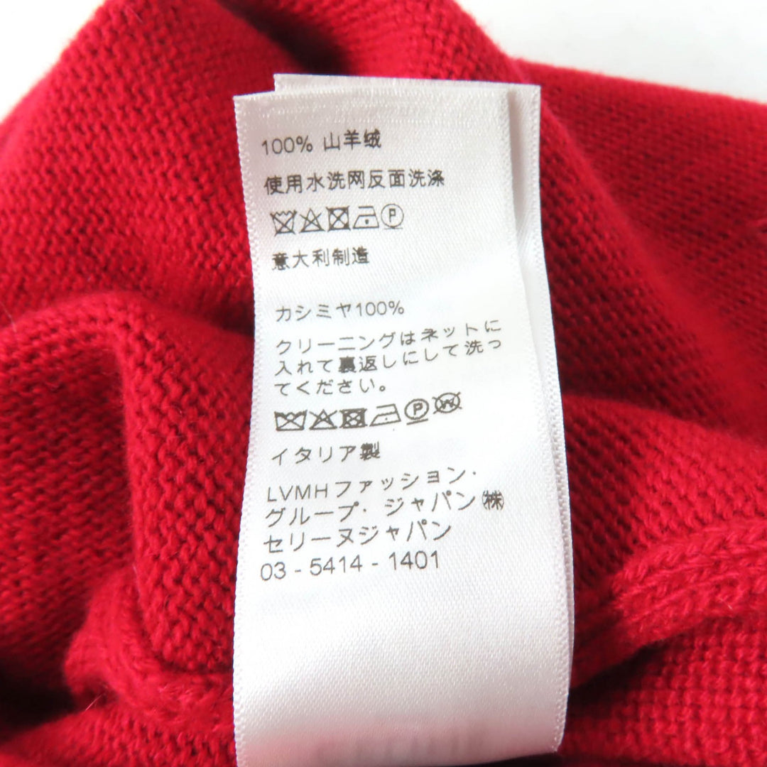 美品★CELINE セリーヌ 2A65P152I カシミヤ100％ サルキー刺繡 クルーネック 半袖 ニット セーター レッド XS 伊製 正規品 レディース