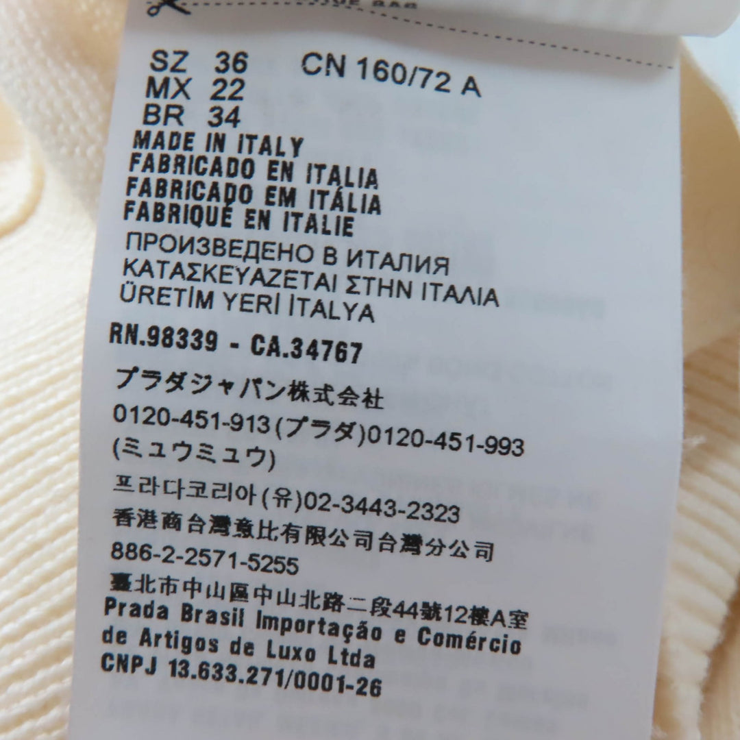 美品☆MIUMIU ミュウミュウ 2021年製 MMF482 バージンウール100％ クロップド 長袖ニット カーディガン アイボリー 36 正規品 レディース