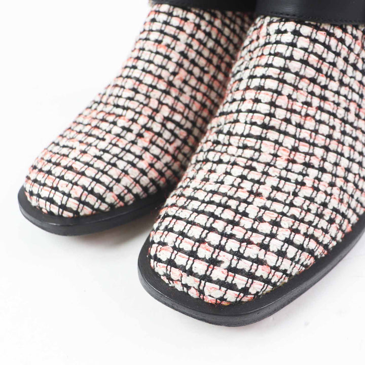 美品◎CHANEL シャネル G27805 ココマーク付き サイドZIP ツイード レザー エンジニアブーツ マルチ シルバー金具 35.5 伊製 レディース
