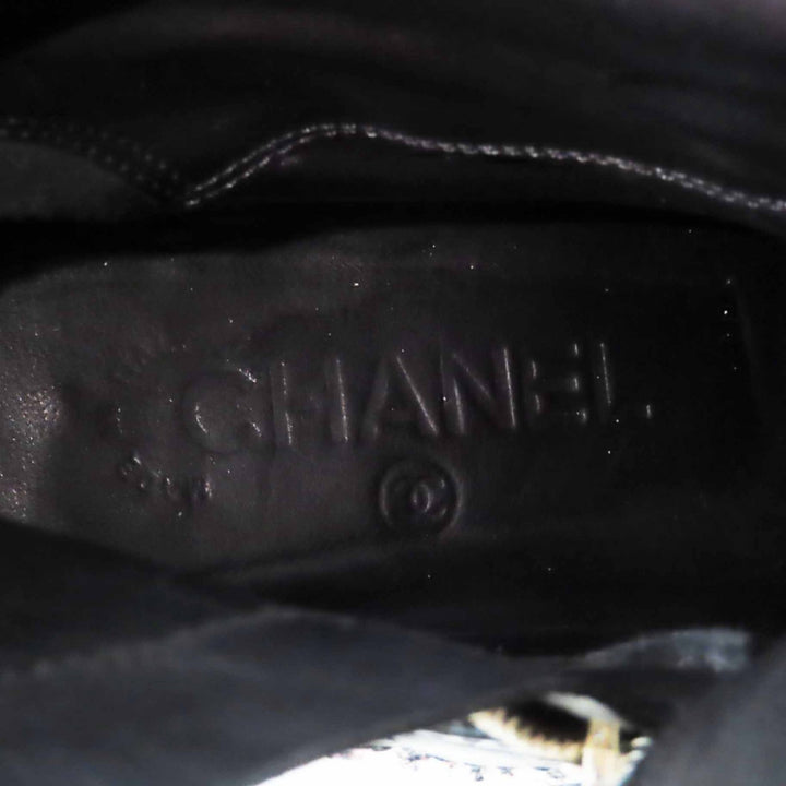 美品◎CHANEL シャネル G27805 ココマーク付き サイドZIP ツイード レザー エンジニアブーツ マルチ シルバー金具 35.5 伊製 レディース