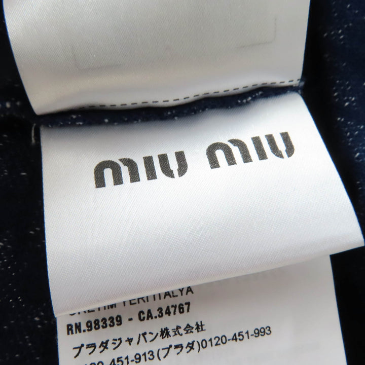 美品☆MIUMIU ミュウミュウ 2020年製 MJN277 1DVC ドット柄 クロップド丈 半袖 ニット ネイビー ホワイト XS 伊製 正規品 レディース