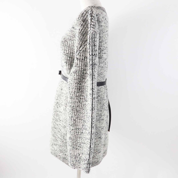 未使用品◎LOUIS VUITTON ルイヴィトン 23AW レザーベルト付き パッチ付き 長袖 ミックスニット／ワンピース ブラック ホワイト M 正規品