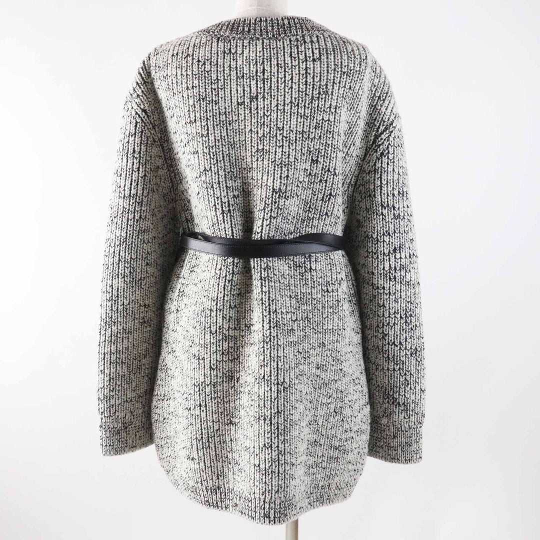 未使用品◎LOUIS VUITTON ルイヴィトン 23AW レザーベルト付き パッチ付き 長袖 ミックスニット／ワンピース ブラック ホワイト M 正規品