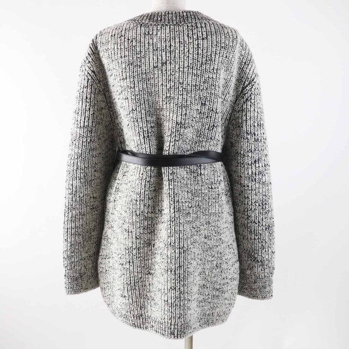 未使用品◎LOUIS VUITTON ルイヴィトン 23AW レザーベルト付き パッチ付き 長袖 ミックスニット／ワンピース ブラック ホワイト M 正規品
