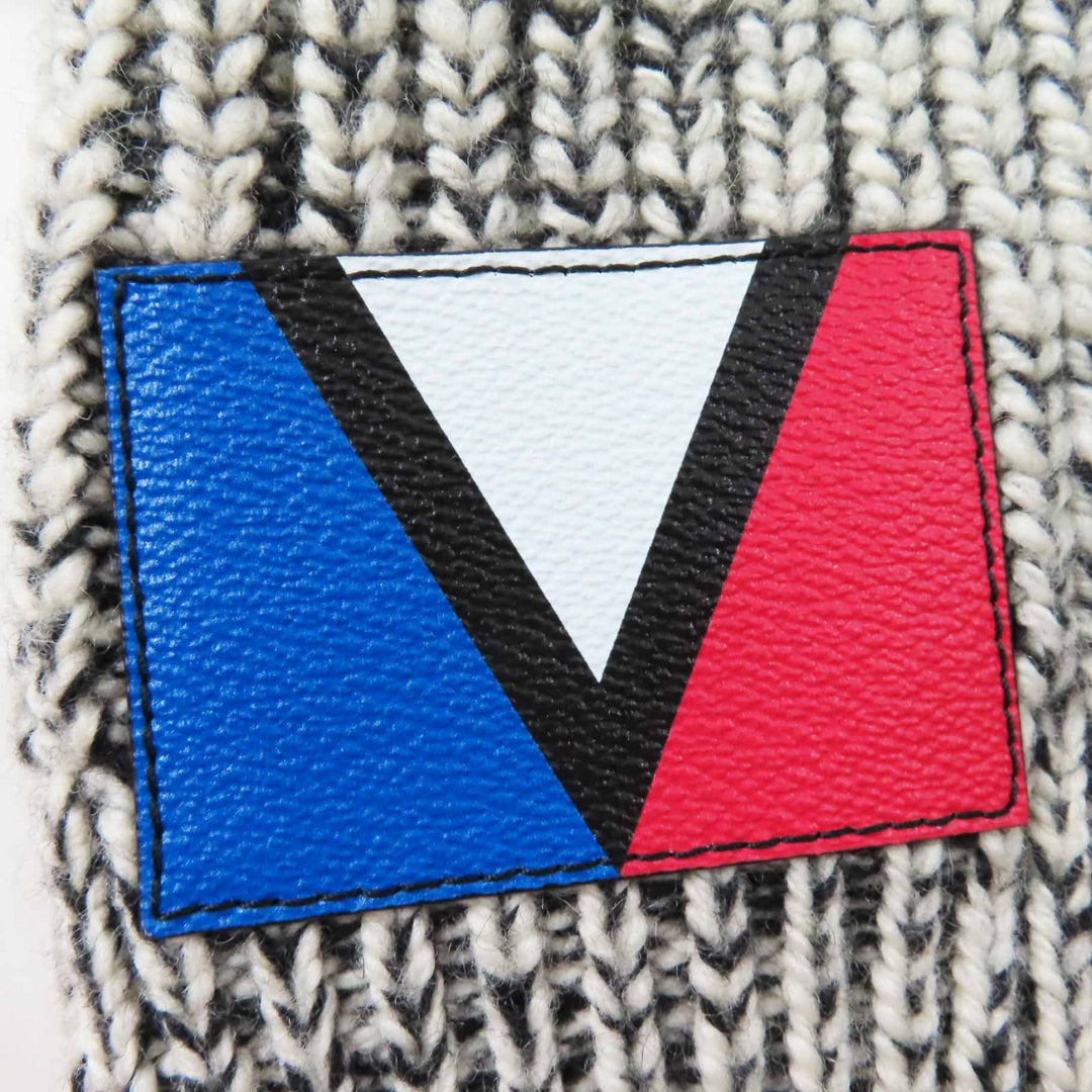 未使用品◎LOUIS VUITTON ルイヴィトン 23AW レザーベルト付き パッチ付き 長袖 ミックスニット／ワンピース ブラック ホワイト M 正規品