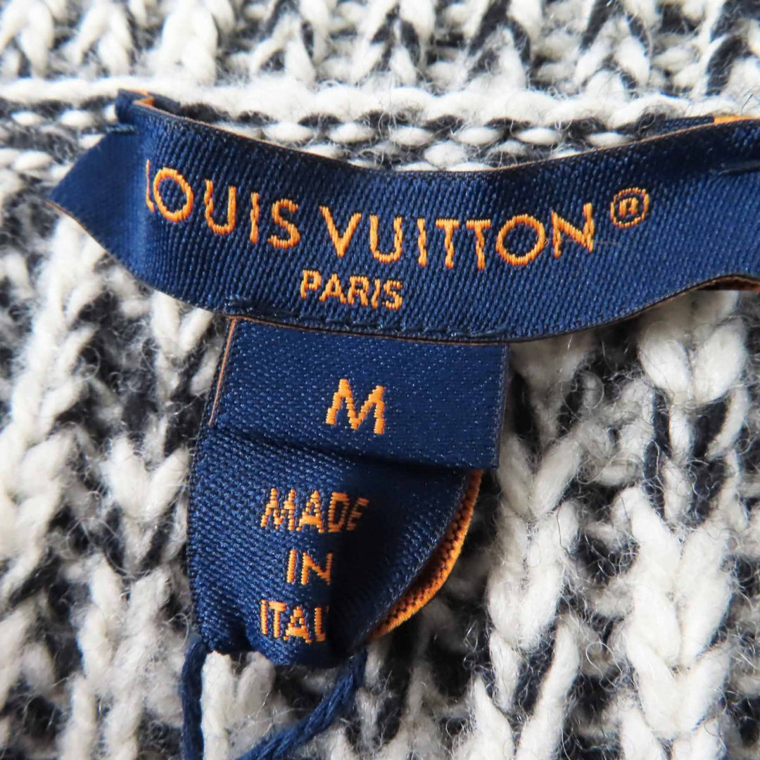未使用品◎LOUIS VUITTON ルイヴィトン 23AW レザーベルト付き パッチ付き 長袖 ミックスニット／ワンピース ブラック ホワイト M 正規品