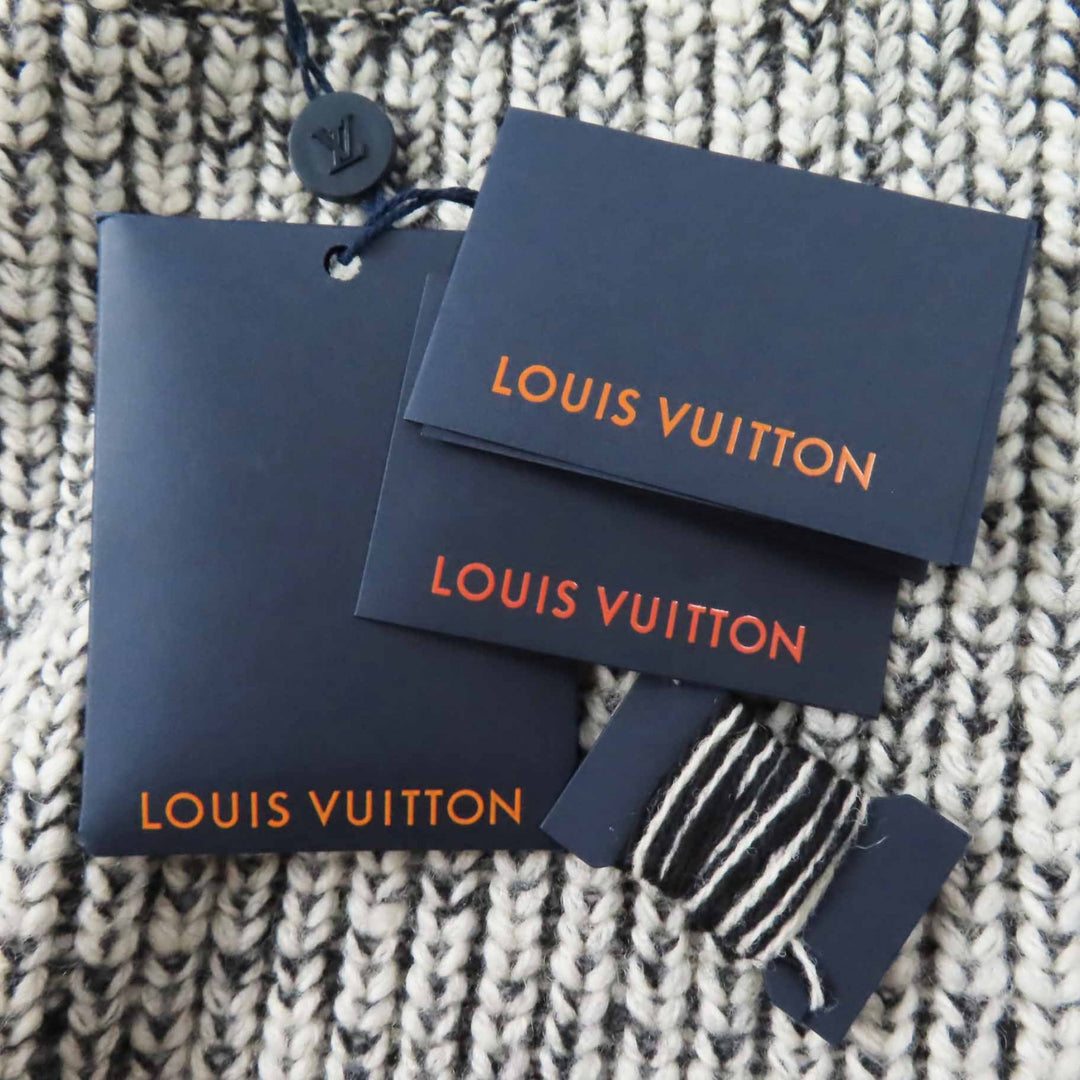 未使用品◎LOUIS VUITTON ルイヴィトン 23AW レザーベルト付き パッチ付き 長袖 ミックスニット／ワンピース ブラック ホワイト M 正規品