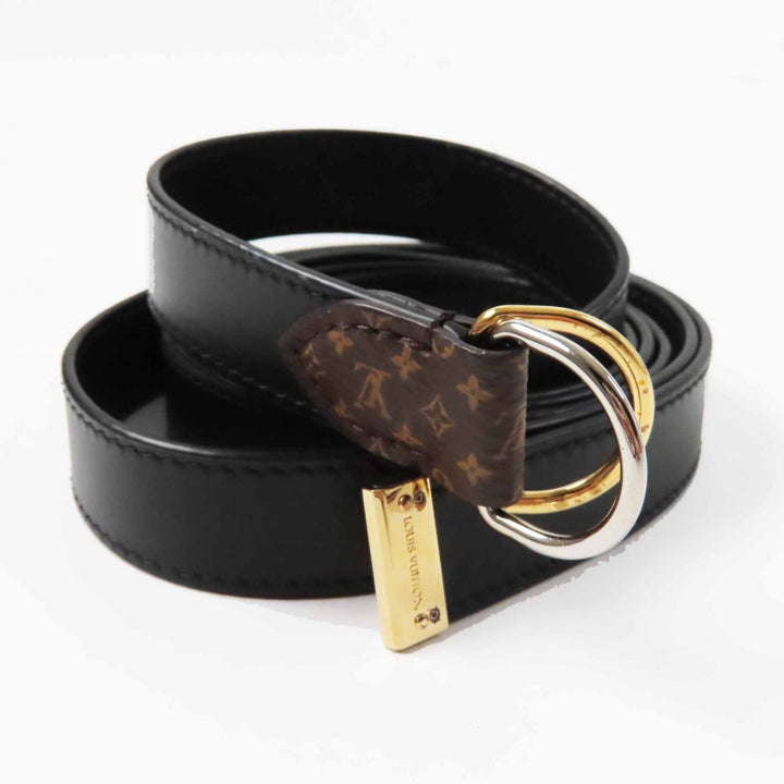 未使用品◎LOUIS VUITTON ルイヴィトン 23AW レザーベルト付き パッチ付き 長袖 ミックスニット／ワンピース ブラック ホワイト M 正規品