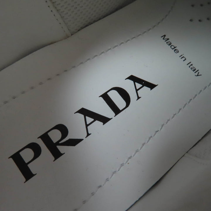 極美品☆PRADA プラダ 1E348N トライアングルロゴ クリスタル付 レザー スニーカー ホワイト 35.5 箱・保存袋付き イタリア製 レディース