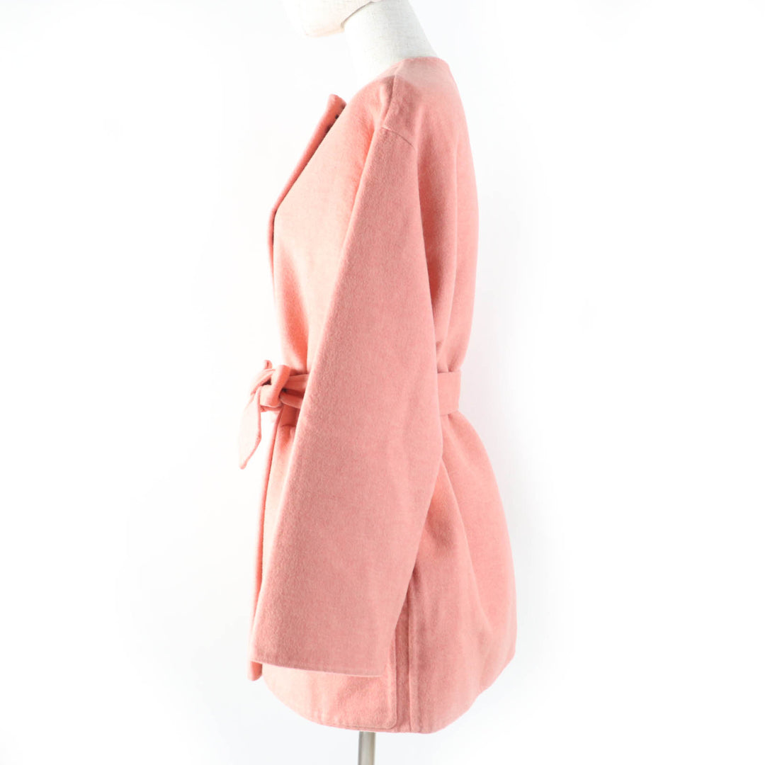 極美品☆HERMES エルメス 22AW 2H0122DB カシミヤ100％ ベルト付 ダブルフェイスコート ノーカラー コート コーラルオレンジ 36 正規品