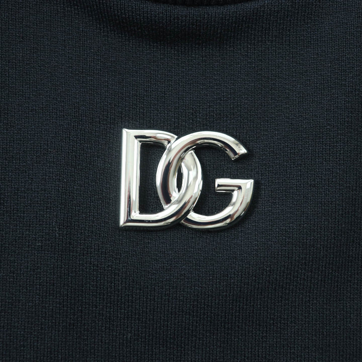 美品★DOLCE&amp;GABBANA ドルチェ＆ガッバーナ F9N80Z コットン100％ DGプレートロゴ クロップド スウェット トレーナー ブラック38 正規品