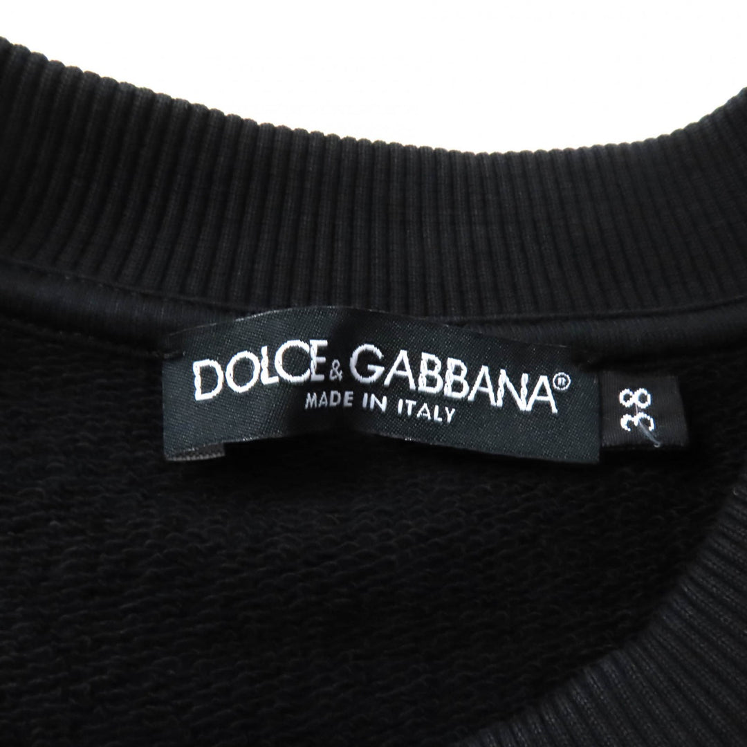 美品★DOLCE&amp;GABBANA ドルチェ＆ガッバーナ F9N80Z コットン100％ DGプレートロゴ クロップド スウェット トレーナー ブラック38 正規品
