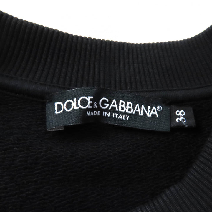 美品★DOLCE&amp;GABBANA ドルチェ＆ガッバーナ F9N80Z コットン100％ DGプレートロゴ クロップド スウェット トレーナー ブラック38 正規品