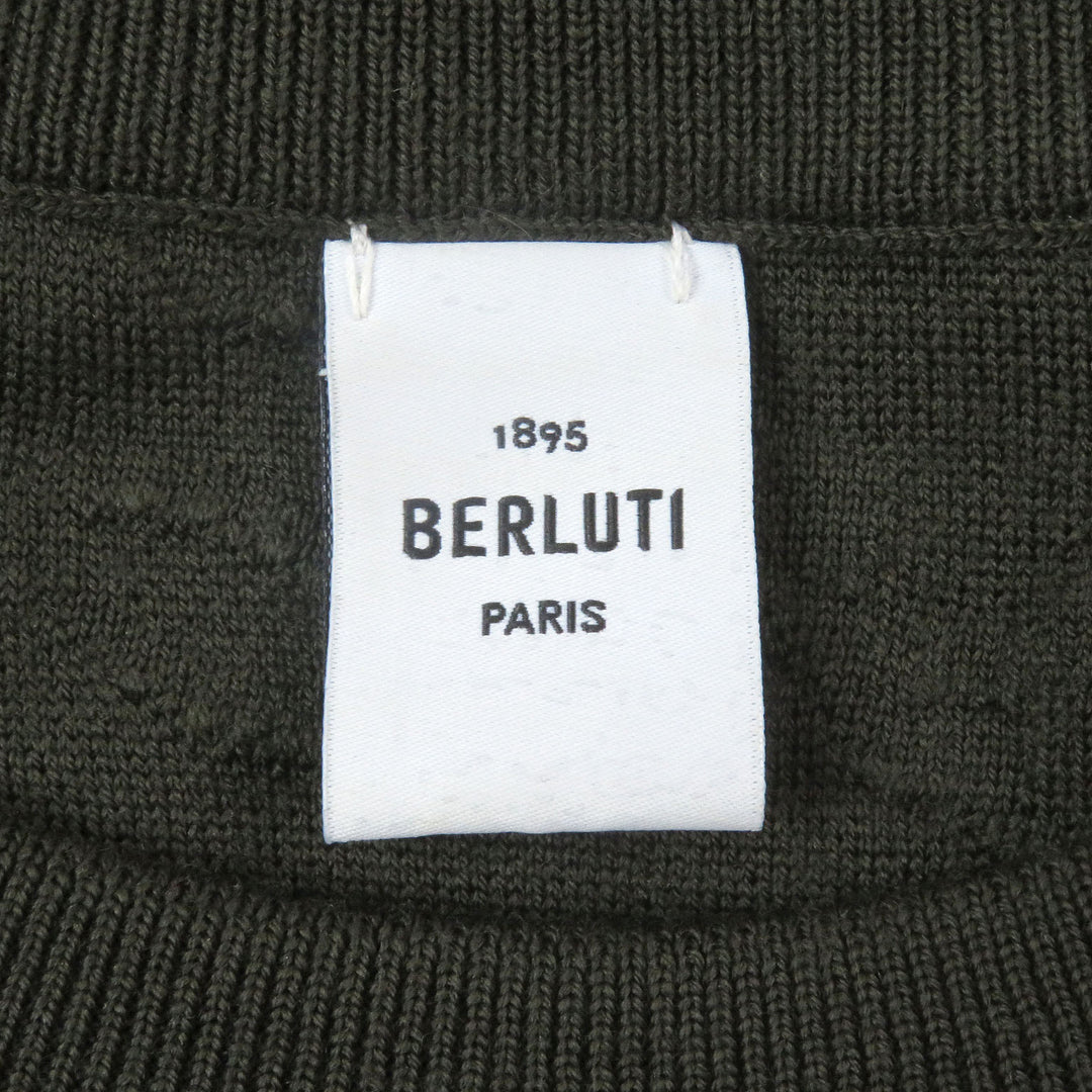 極美品□BERLUTI ベルルッティ ウール100％ カリグラフィ 総柄 ロングスリーブ ニット セーター カーキ M イタリア製 正規品 メンズ