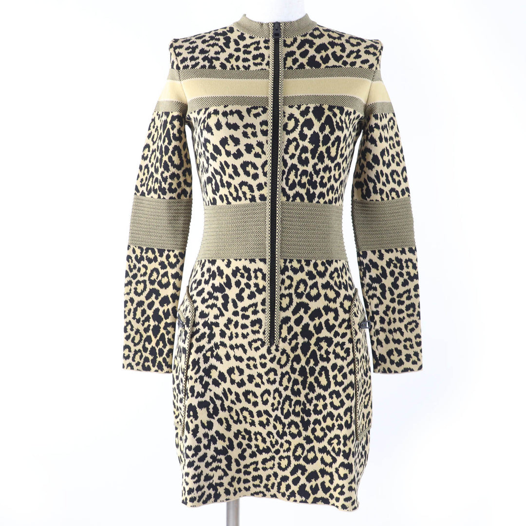 極美品☆Christian Dior クリスチャンディオール 21AW 144R03AM530 レオパード柄 長袖 ハーフZIP ニット ワンピース ブラウン 40 正規品