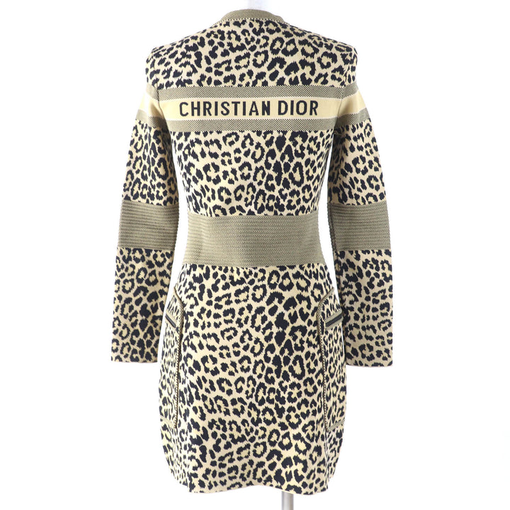 極美品☆Christian Dior クリスチャンディオール 21AW 144R03AM530 レオパード柄 長袖 ハーフZIP ニット ワンピース ブラウン 40 正規品