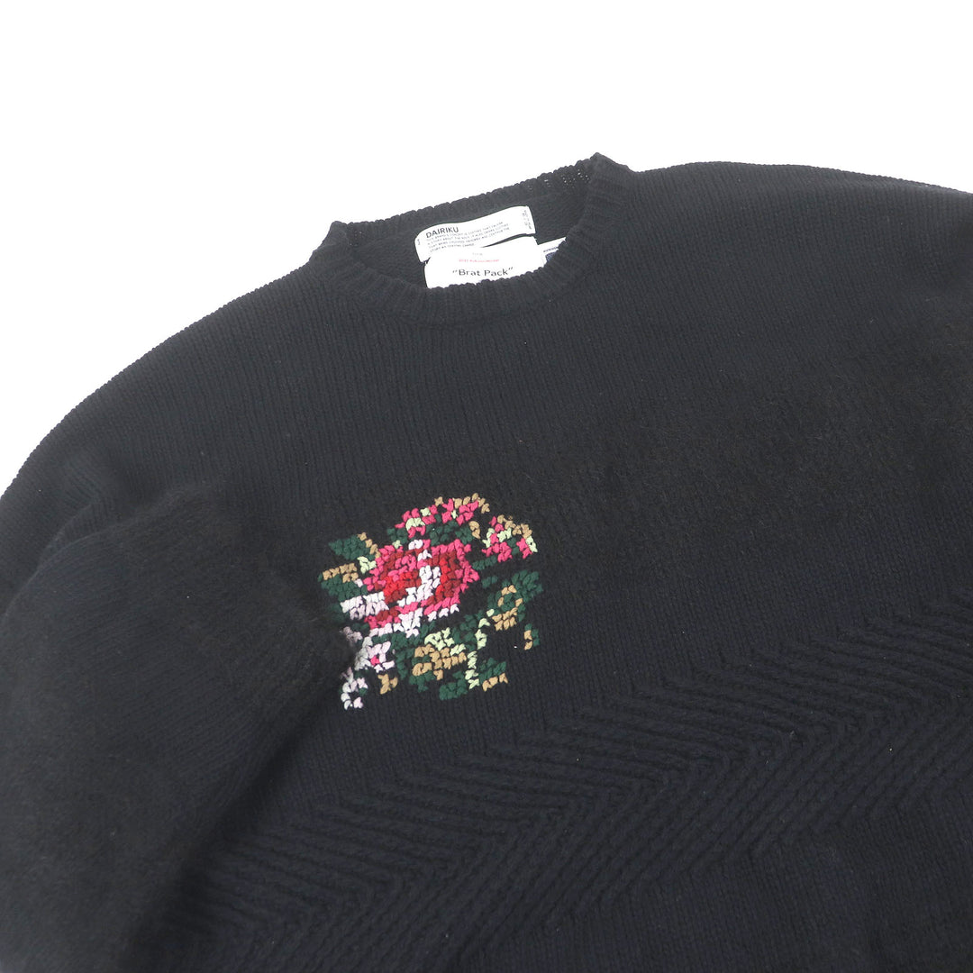 美品□DAIRIKU ダイリク 21AW Flower Cross Embroidery Border Knit モヘア ウール セーター ブラック XL～XXLサイズ相当 USA製 正規品