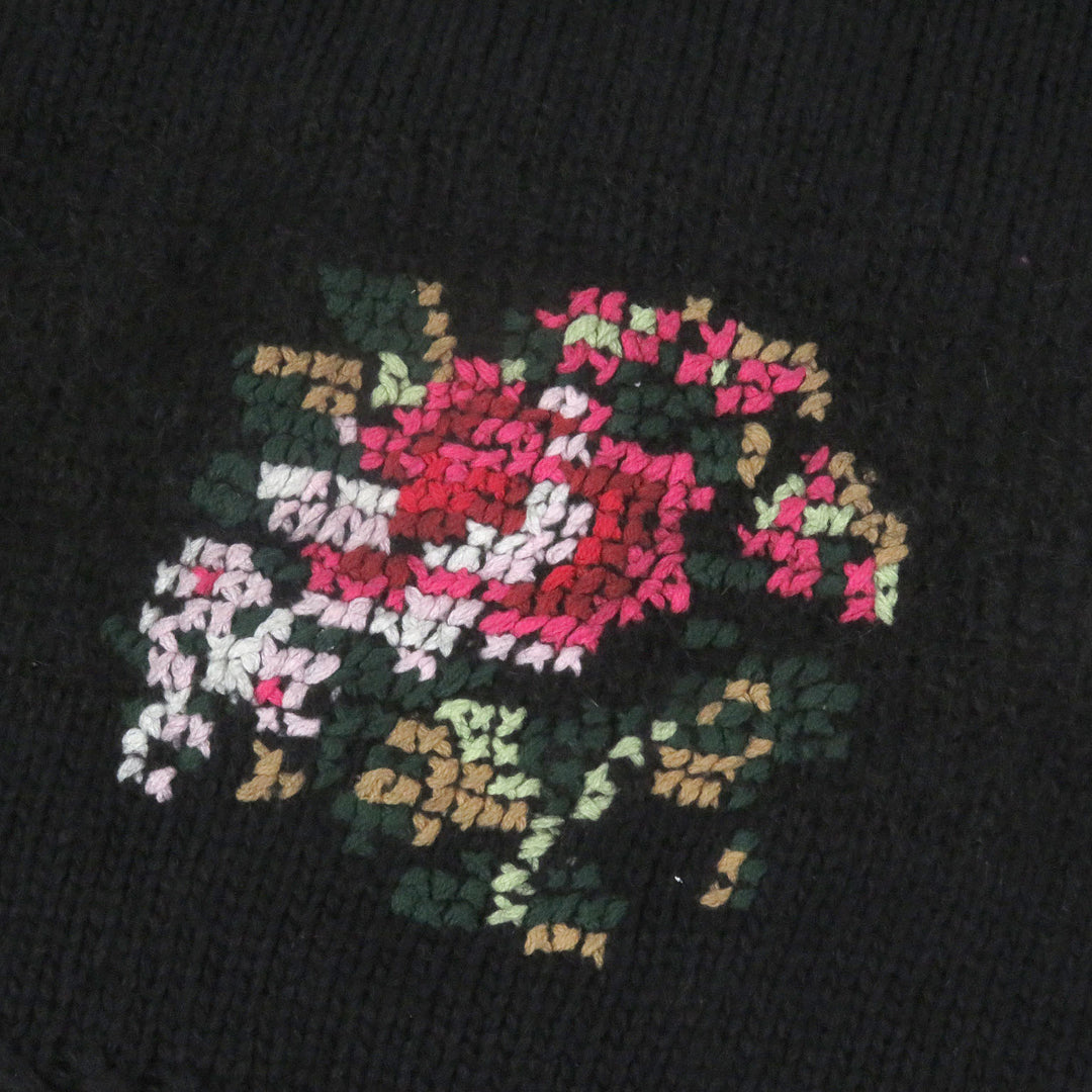 美品□DAIRIKU ダイリク 21AW Flower Cross Embroidery Border Knit モヘア ウール セーター ブラック XL～XXLサイズ相当 USA製 正規品