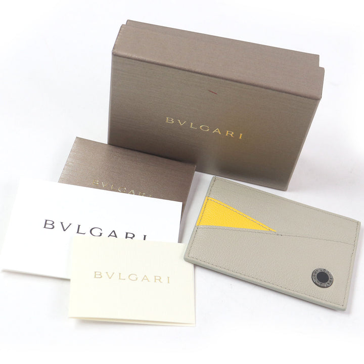 未使用品□BVLGARI ブルガリ 294147 ブルガリブルガリ マン ロゴ金具 レザー カードケース 名刺入れ ベージュ 箱付き イタリア製 メンズ