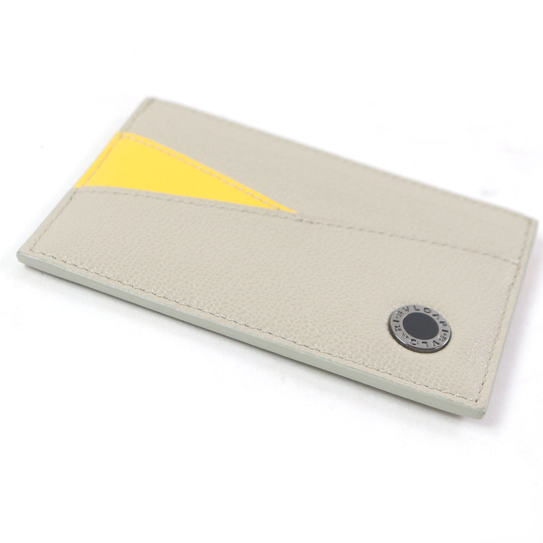 未使用品□BVLGARI ブルガリ 294147 ブルガリブルガリ マン ロゴ金具 レザー カードケース 名刺入れ ベージュ 箱付き イタリア製 メンズ