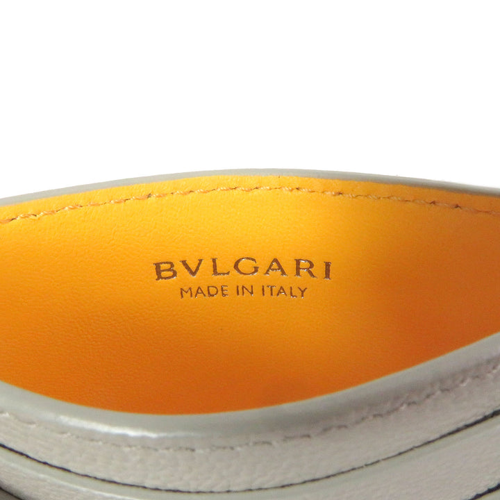 未使用品□BVLGARI ブルガリ 294147 ブルガリブルガリ マン ロゴ金具 レザー カードケース 名刺入れ ベージュ 箱付き イタリア製 メンズ